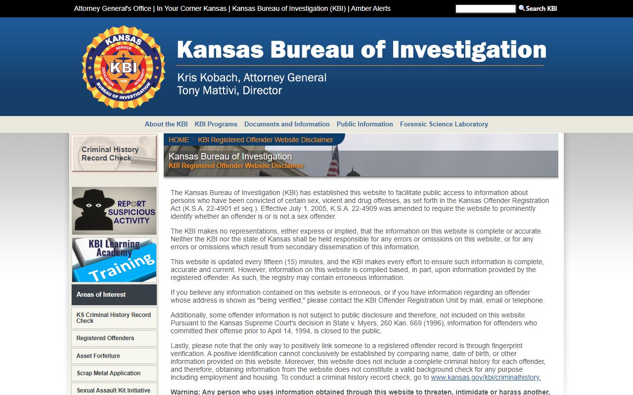 Sumner County criminal court records KBI registered offender registry