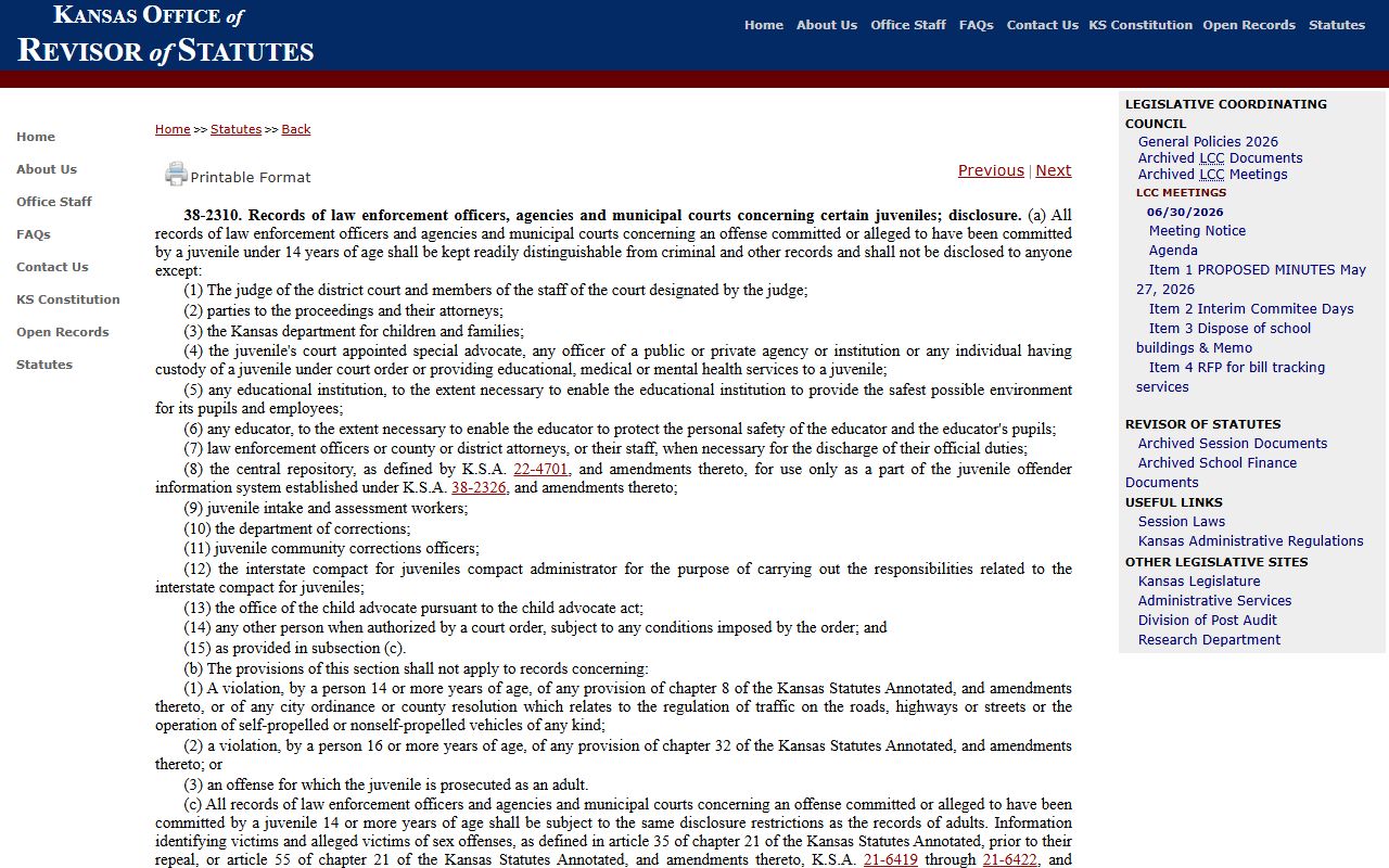 Sumner County criminal court records juvenile law enforcement record statute