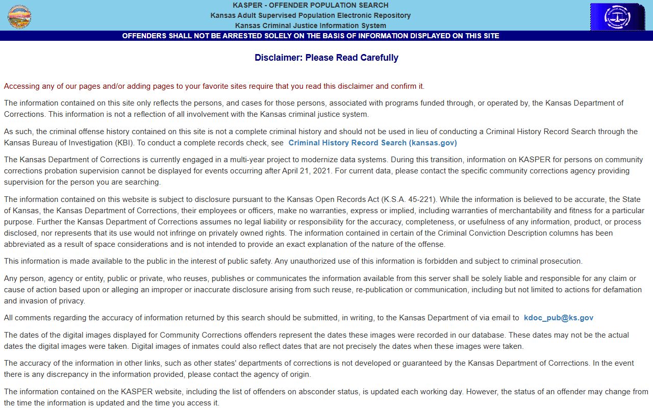 Sumner County inmate search KASPER offender population search
