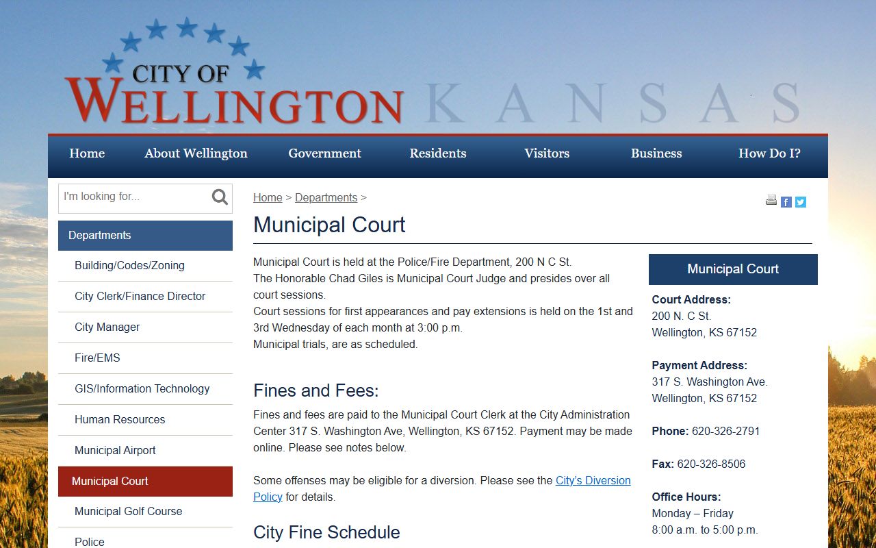 Sumner County traffic court records Wellington Municipal Court payment information
